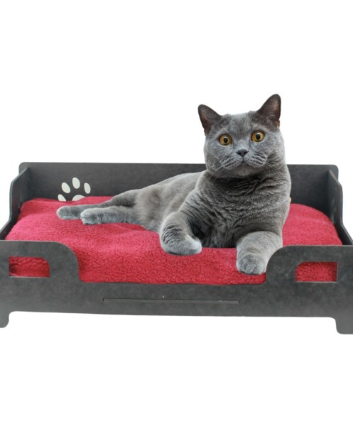 Siyah Ahşap Büyük Kedi Yatağı Düz Model